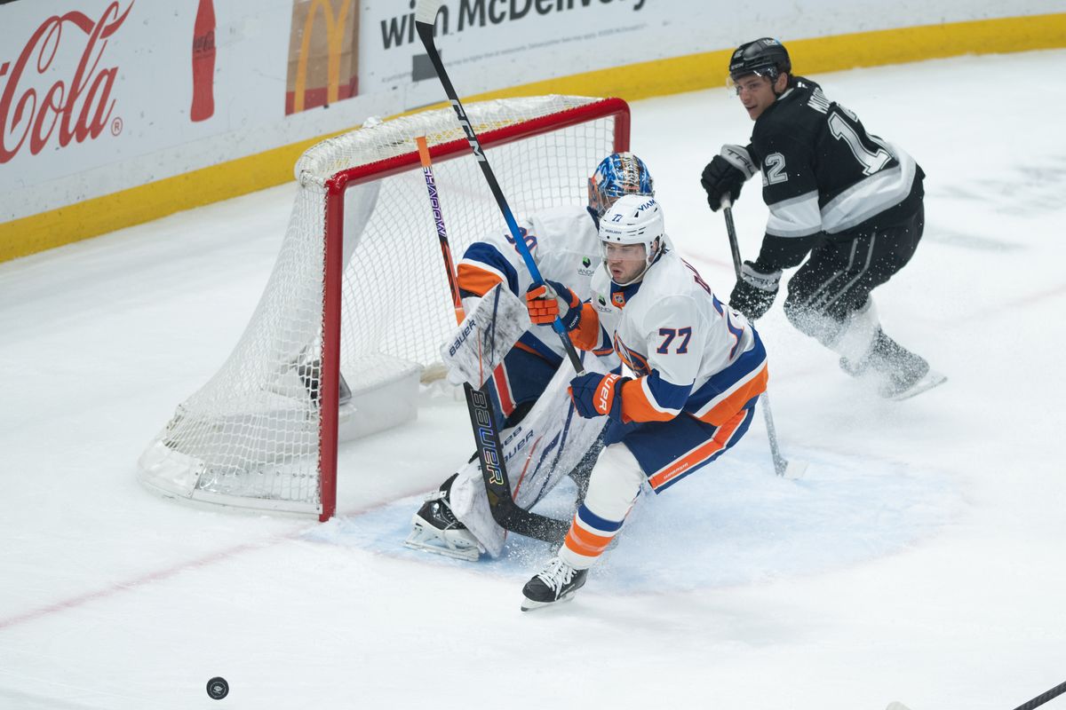 New York Islanders defensiveman Tony DeAngelo (77) moves to defensive position during an NHL game between the New York Islanders and the Los Angeles Kings on Thursday, March 5, 2026 at Crypto.com Arena in Los Angeles Calif New York Islanders defensiveman Tony DeAngelo (77) moves to defensive position during an NHL game between the New York Islanders and the Los Angeles Kings on Thursday, March 5, 2026 at Crypto.com Arena in Los Angeles Calif