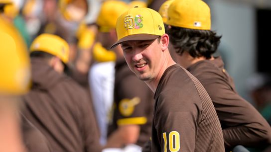 Feb 23, 2026; Peoria, Arizona, USA; San Diego Padres pitcher Walker Buehler (10) looks on from the dugout in the fifth inning against the Milwaukee Brewers at Peoria Sports Complex. Mandatory Credit: Jayne Kamin-Oncea-Imagn Images Feb 23, 2026; Peoria, Arizona, USA; San Diego Padres pitcher Walker Buehler (10) looks on from the dugout in the fifth inning against the Milwaukee Brewers at Peoria Sports Complex. Mandatory Credit: Jayne Kamin-Oncea-Imagn Images