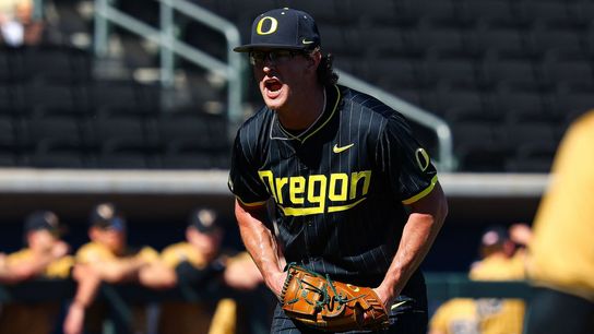 Potential MLB Draftee Oregon Ducks RHP Cal Scolari (37) reacts after striking out the side against the Vanderbilt Commodores at the 2026 Live Like Lou Las Vegas College Baseball Classic on Sunday, March 1, 2026 at Las Vegas Ballpark in Las Vegas, Nevada. Potential MLB Draftee Oregon Ducks RHP Cal Scolari (37) reacts after striking out the side against the Vanderbilt Commodores at the 2026 Live Like Lou Las Vegas College Baseball Classic on Sunday, March 1, 2026 at Las Vegas Ballpark in Las Vegas, Nevada.