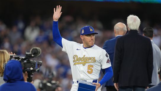 Los Angeles Dodgers first baseman Freddie Freeman (5) during the ring ceremony prior to the game against the Detroit Tigers at Dodger Stadium. Los Angeles Dodgers first baseman Freddie Freeman (5) during the ring ceremony prior to the game against the Detroit Tigers at Dodger Stadium.