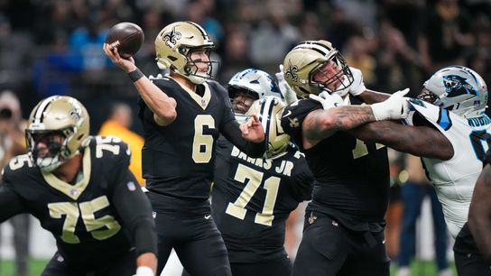 Dec 14, 2025; New Orleans, Louisiana, USA; New Orleans Saints quarterback Tyler Shough (6) throws the ball during the second quarter against the Carolina Panthers at Caesars Superdome. Dec 14, 2025; New Orleans, Louisiana, USA; New Orleans Saints quarterback Tyler Shough (6) throws the ball during the second quarter against the Carolina Panthers at Caesars Superdome.