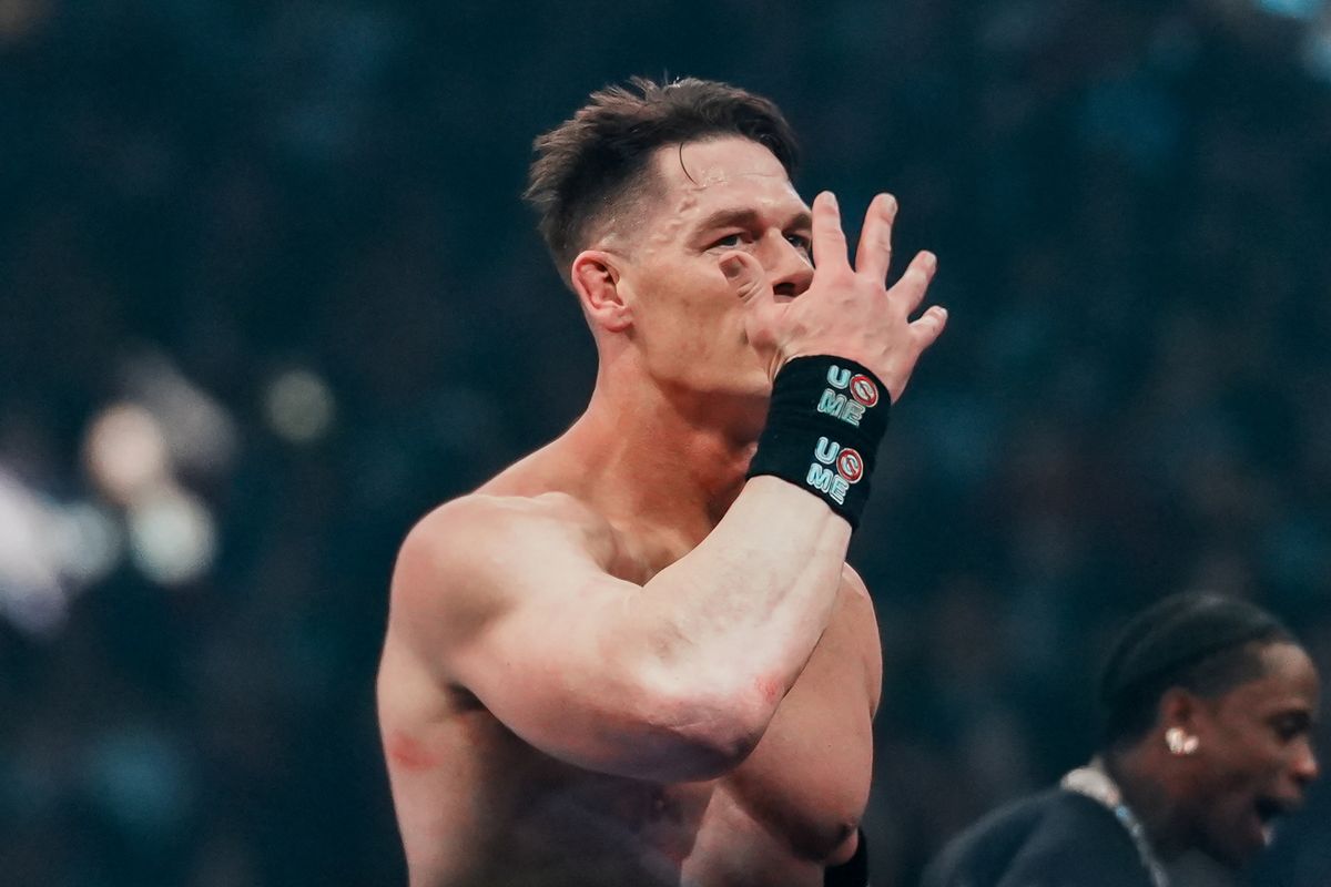 John Cena motions to the crowd after defeating Cody Rhodes in WWE Championship match during WrestleMania 41 In Las Vegas on Sunday April 20, 2025. John Cena motions to the crowd after defeating Cody Rhodes in WWE Championship match during WrestleMania 41 In Las Vegas on Sunday April 20, 2025.