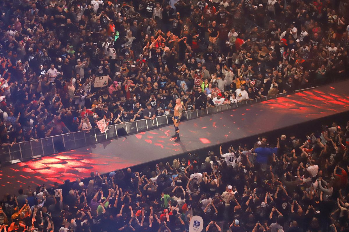 WWE wrestler Randy Orton makes an entrance ahead of Undisputed WWE Championship match against Cody Rhodes during WreslteMania 42 on Saturday, April 18, 2026 at Allegiant Stadium. WWE wrestler Randy Orton makes an entrance ahead of Undisputed WWE Championship match against Cody Rhodes during WreslteMania 42 on Saturday, April 18, 2026 at Allegiant Stadium.
