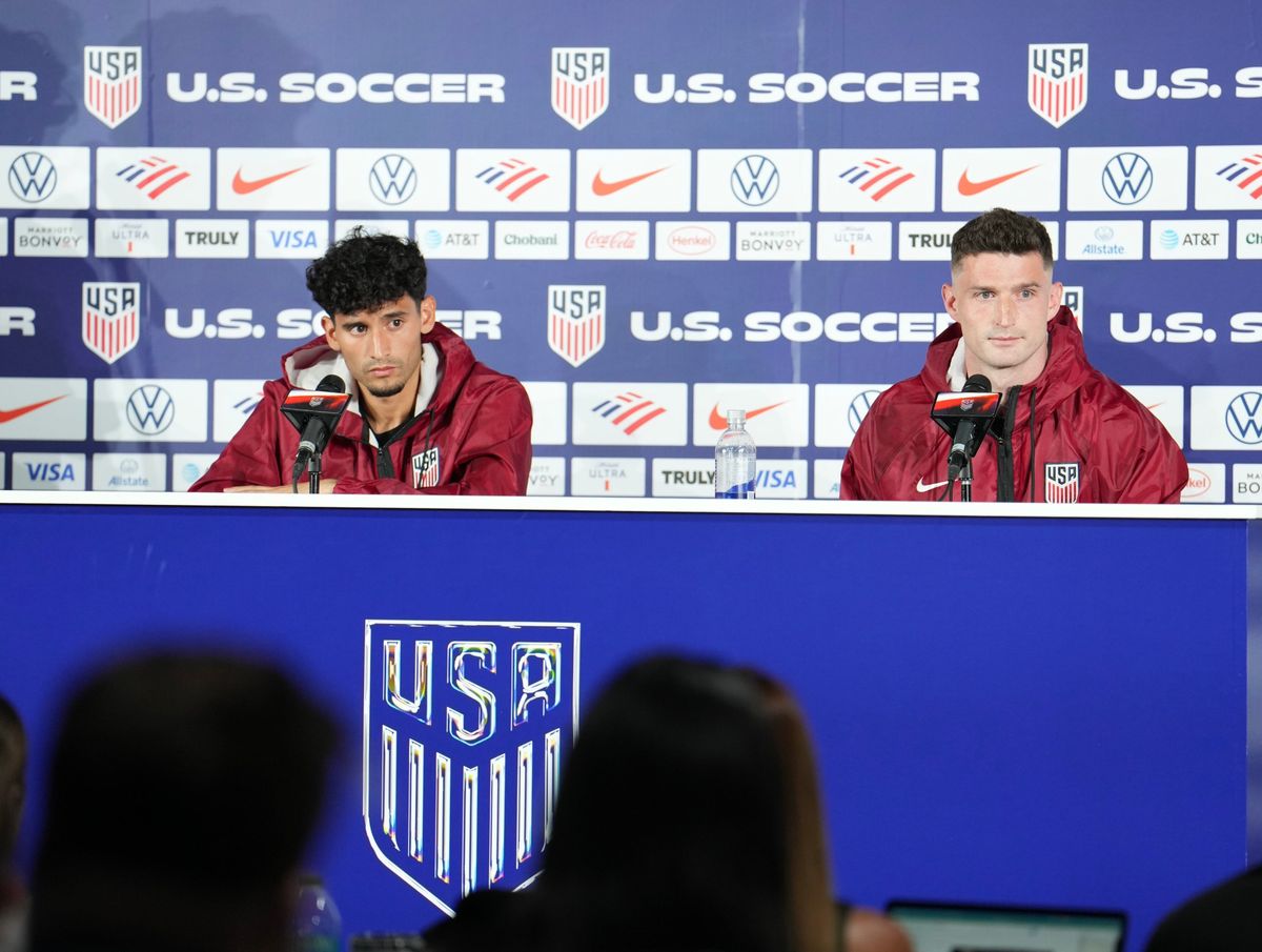 USMNT goalkeeper Matt Freese (#24) and forward Ricardo Pepi (#9) speak to members of the media during a press conference in Irvine, California, on June 8, 2026. USMNT goalkeeper Matt Freese (#24) and forward Ricardo Pepi (#9) speak to members of the media during a press conference in Irvine, California, on June 8, 2026.