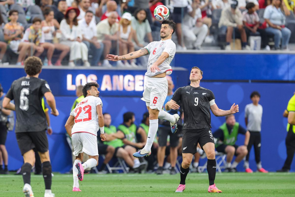 Saeid Ezatolahi #6 of Iran heads the ball during a FIFA World Cup 2026 match against New Zealand, Monday June 15, 2026 in Inglewood, Calif. Saeid Ezatolahi #6 of Iran heads the ball during a FIFA World Cup 2026 match against New Zealand, Monday June 15, 2026 in Inglewood, Calif.