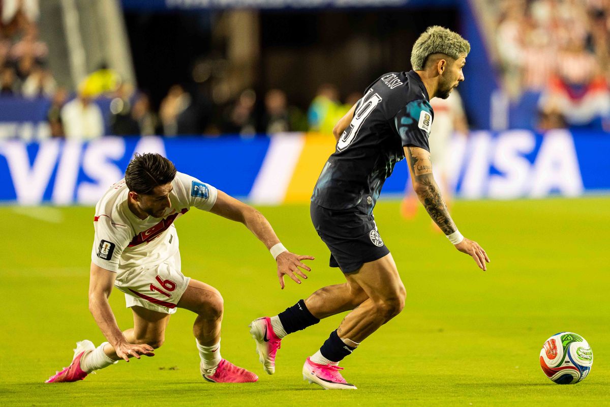 Julio Enciso (19) of Paraguay gets past their opponent during a 2026 FIFA World Cup match against Paraguay, Friday June 19th, 2026 in Santa Clara, Calif. Julio Enciso (19) of Paraguay gets past their opponent during a 2026 FIFA World Cup match against Paraguay, Friday June 19th, 2026 in Santa Clara, Calif.