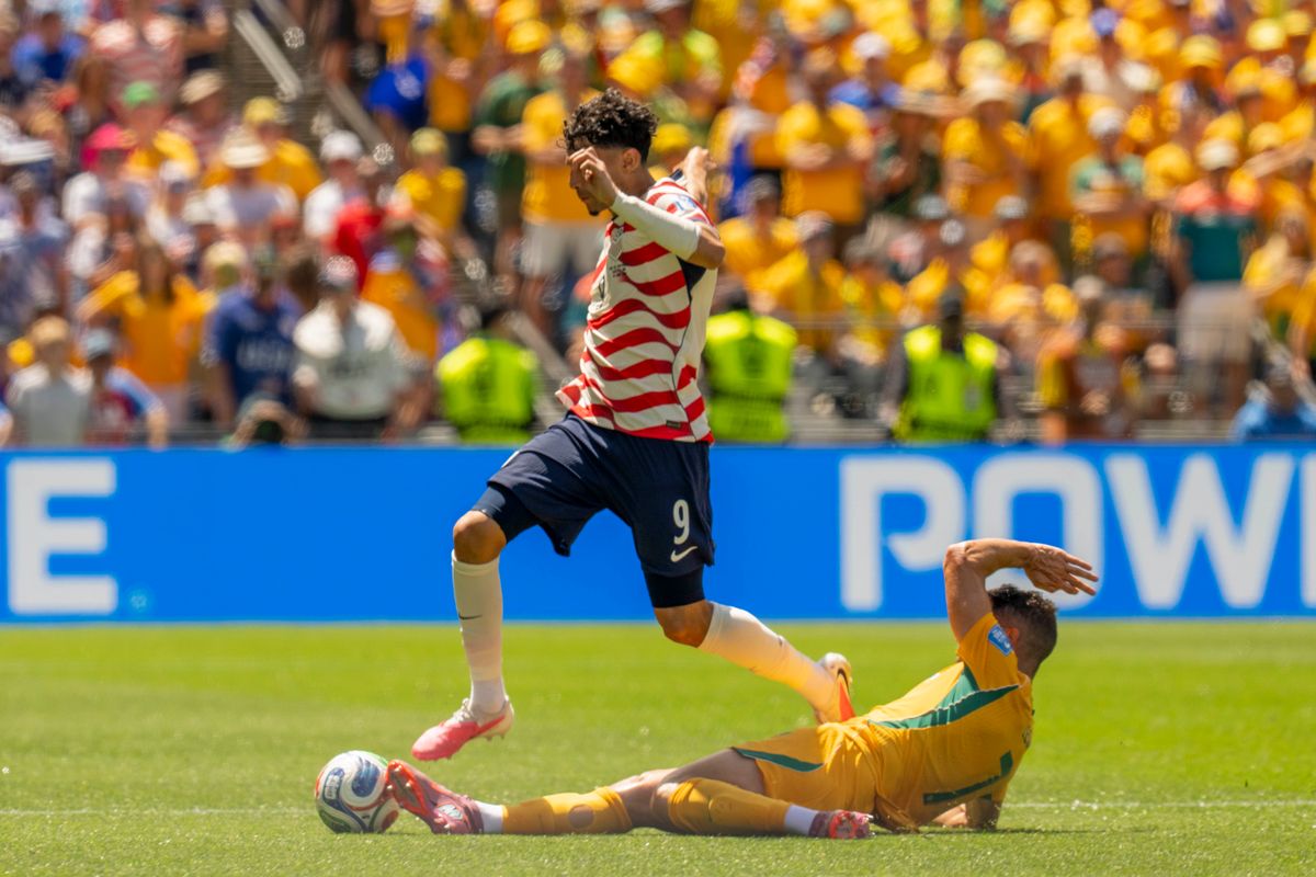 #9 Ricardo Pepi of the United States steals the ball during a FIFA World Cup match against Australia, Friday June 19th, 2026 in Seattle, Washington. #9 Ricardo Pepi of the United States steals the ball during a FIFA World Cup match against Australia, Friday June 19th, 2026 in Seattle, Washington.