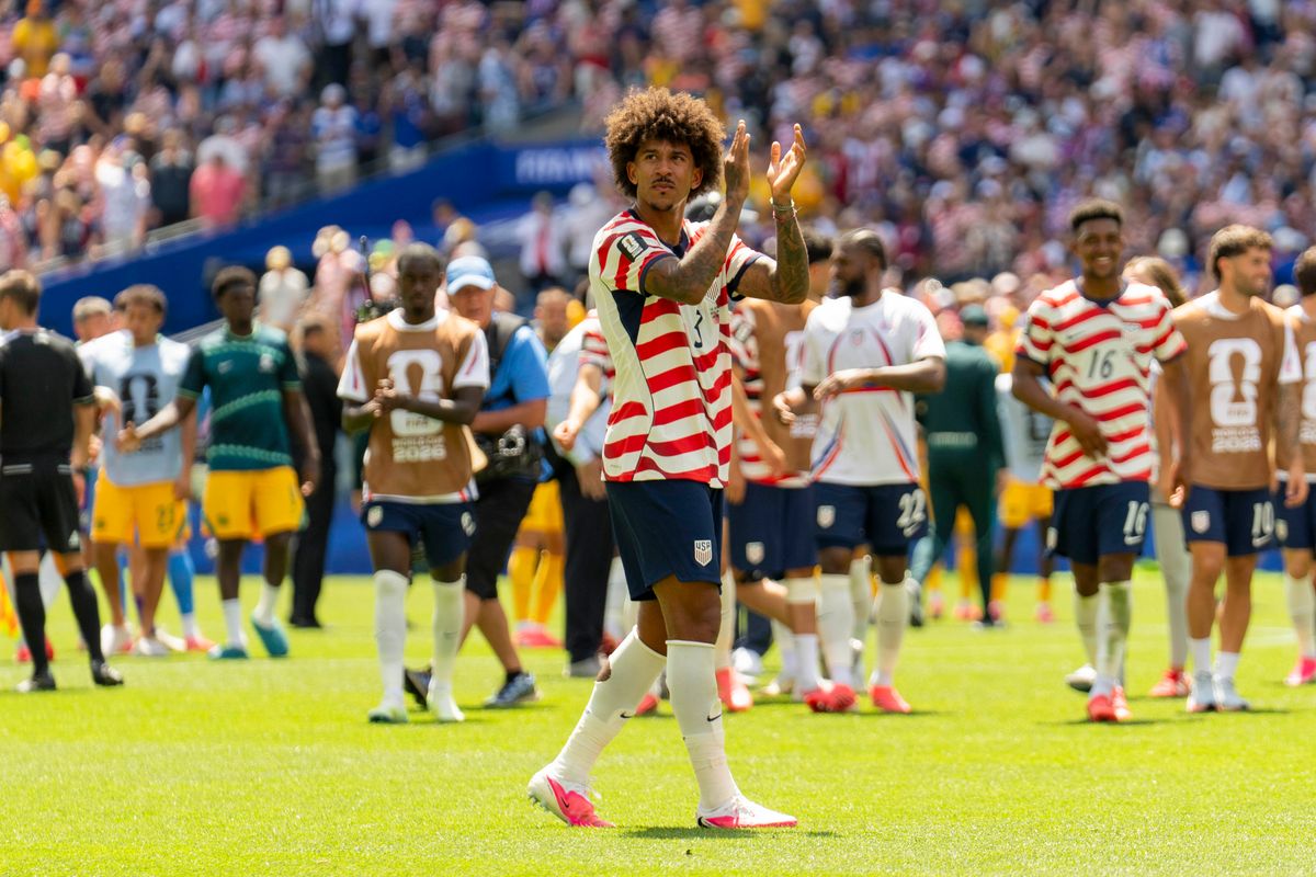 #3 Chris Richards of the United States thanks the crowd after a FIFA World Cup match against Australia, Friday June 19th, 2026 in Seattle, Washington. #3 Chris Richards of the United States thanks the crowd after a FIFA World Cup match against Australia, Friday June 19th, 2026 in Seattle, Washington.