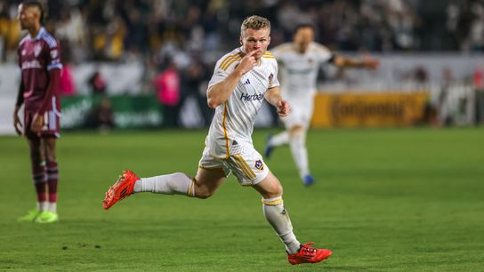 LA Galaxy Left Winger John Nelson (14) celebrates his goal against Colorado Rapids on Saturday, October 26, 2024 in Carson, CA.