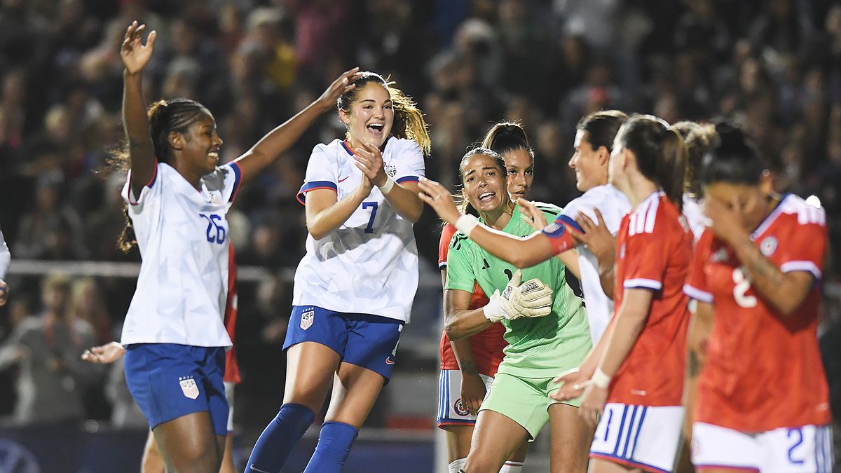 Emily Sams #6 of the United States celebrates after scoring a goal during the international friendly match between Chile Women’s national team and the United States of America Women’s national team at Harder Stadium on January 27, 2026 in Santa Barbara, California. USA defeated Chile 5-0. Emily Sams #6 of the United States celebrates after scoring a goal during the international friendly match between Chile Women’s national team and the United States of America Women’s national team at Harder Stadium on January 27, 2026 in Santa Barbara, California. USA defeated Chile 5-0.