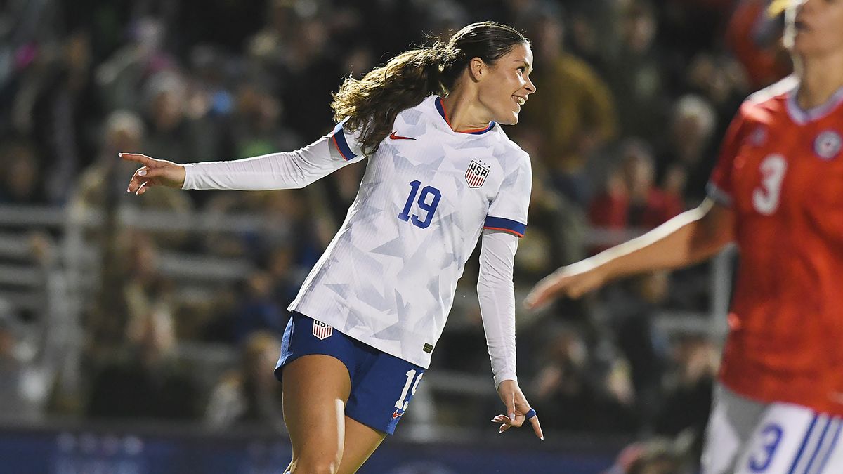 Emma Sears #19 of the United States celebrates after scoring a goal during the international friendly match between Chile Women’s national team and the United States of America Women’s national team at Harder Stadium on January 27, 2026 in Santa Barbara, California. USA defeated Chile 5-0. Emma Sears #19 of the United States celebrates after scoring a goal during the international friendly match between Chile Women’s national team and the United States of America Women’s national team at Harder Stadium on January 27, 2026 in Santa Barbara, California. USA defeated Chile 5-0.