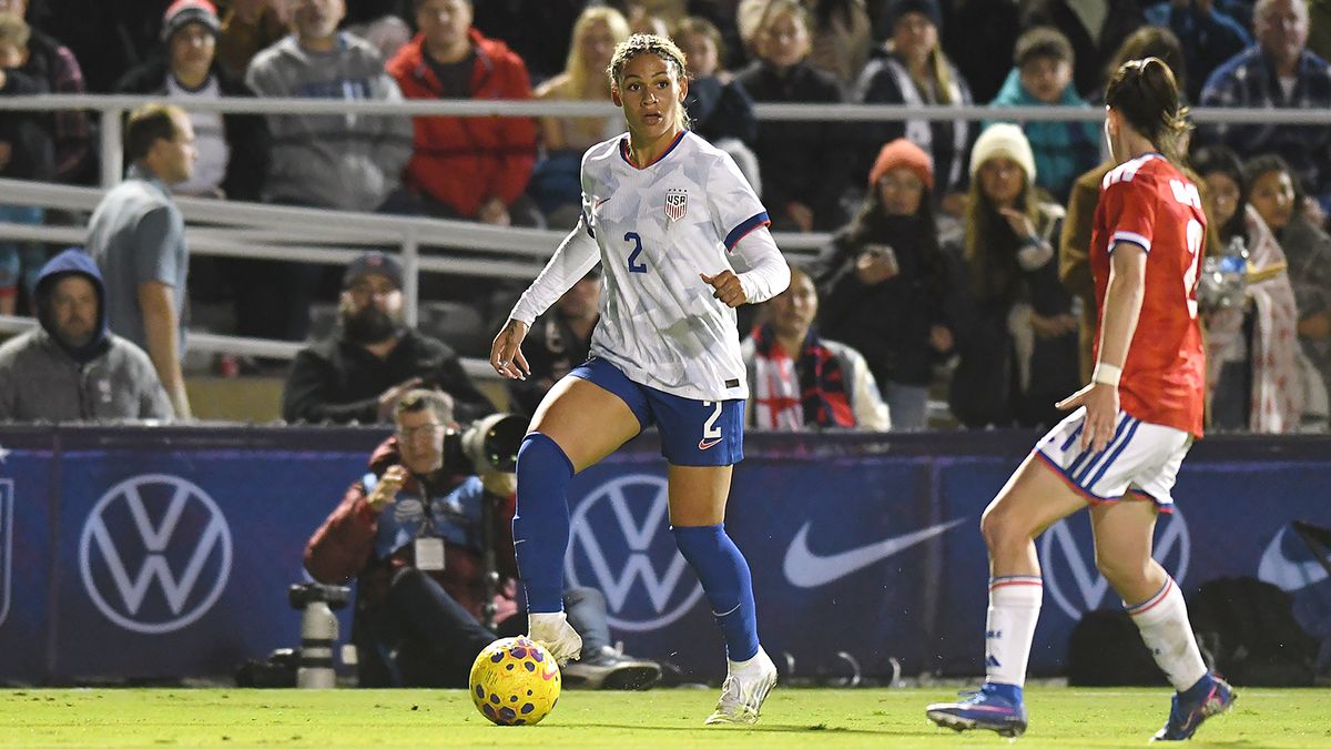 Trinity Rodman #2 of the United States moves the ball downfield during the international friendly match between Chile Women’s national team and the United States of America Women’s national team at Harder Stadium on January 27, 2026 in Santa Barbara, California. USA defeated Chile 5-0. Trinity Rodman #2 of the United States moves the ball downfield during the international friendly match between Chile Women’s national team and the United States of America Women’s national team at Harder Stadium on January 27, 2026 in Santa Barbara, California. USA defeated Chile 5-0.