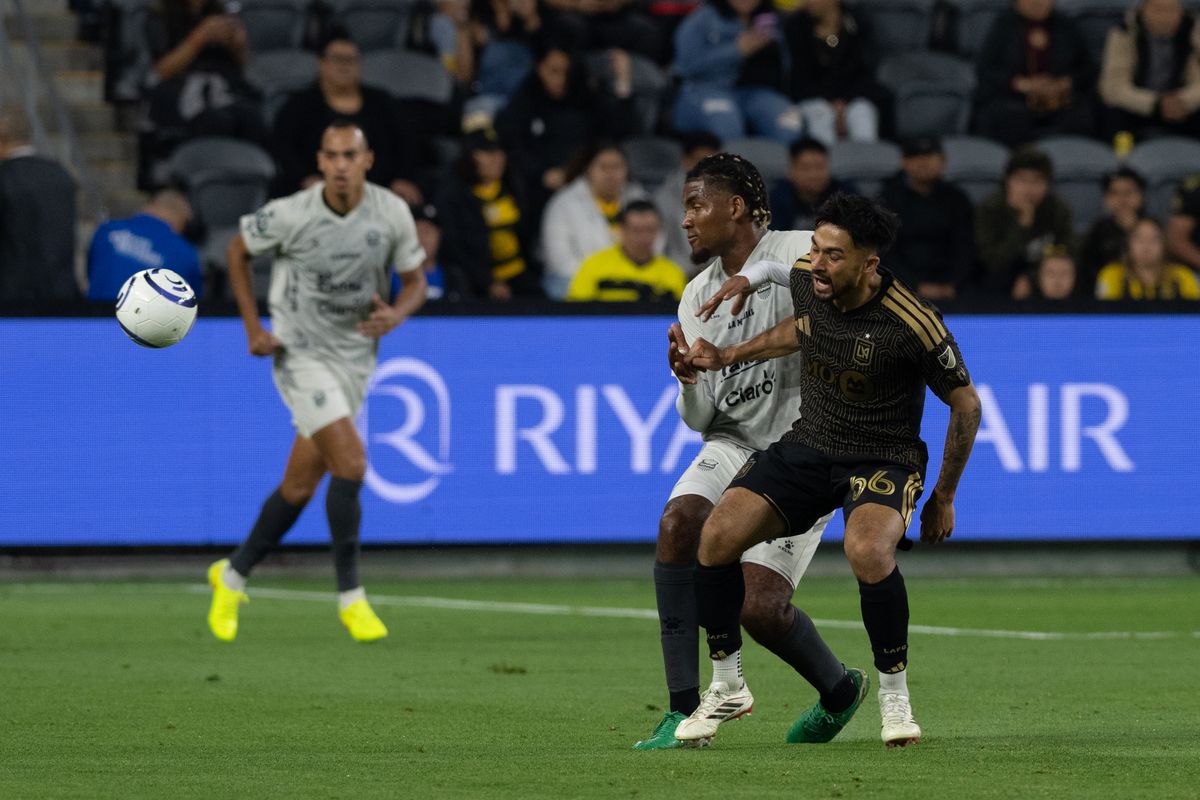 LAFC midfielder Mathieu Choiniere (66) battles for position during a CONCACAF game between LAFC and Real Espana on Friday, February 24,2026 at BMO Stadium in Los Angeles Calif LAFC midfielder Mathieu Choiniere (66) battles for position during a CONCACAF game between LAFC and Real Espana on Friday, February 24,2026 at BMO Stadium in Los Angeles Calif