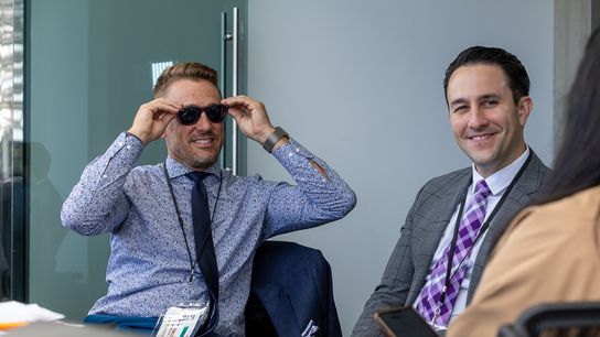 Taylor Twellman (Match Analyst, MLS on AppleTV) and Jake Zivin (Play-by-Play announcer) before an MLS match on Apple TV. Taylor Twellman (Match Analyst, MLS on AppleTV) and Jake Zivin (Play-by-Play announcer) before an MLS match on Apple TV.