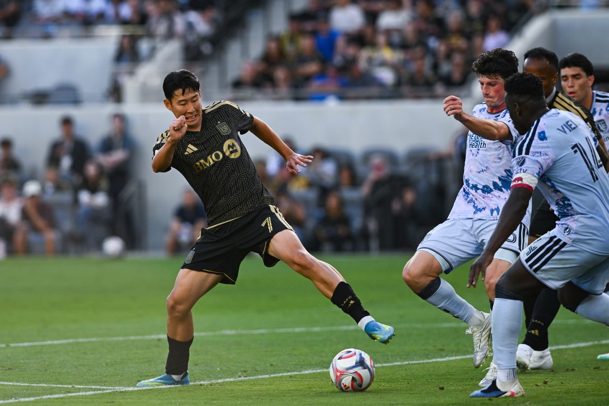 LAFC forward Son Heung-Min (7) battles for possesion during an MLS game between LAFC and San Jose Earthquakes on Sunday, April 19, 2026 at BMO Stadium In Los Angeles Calif at BMO Stadium in Los Angeles Calif LAFC forward Son Heung-Min (7) battles for possesion during an MLS game between LAFC and San Jose Earthquakes on Sunday, April 19, 2026 at BMO Stadium In Los Angeles Calif at BMO Stadium in Los Angeles Calif