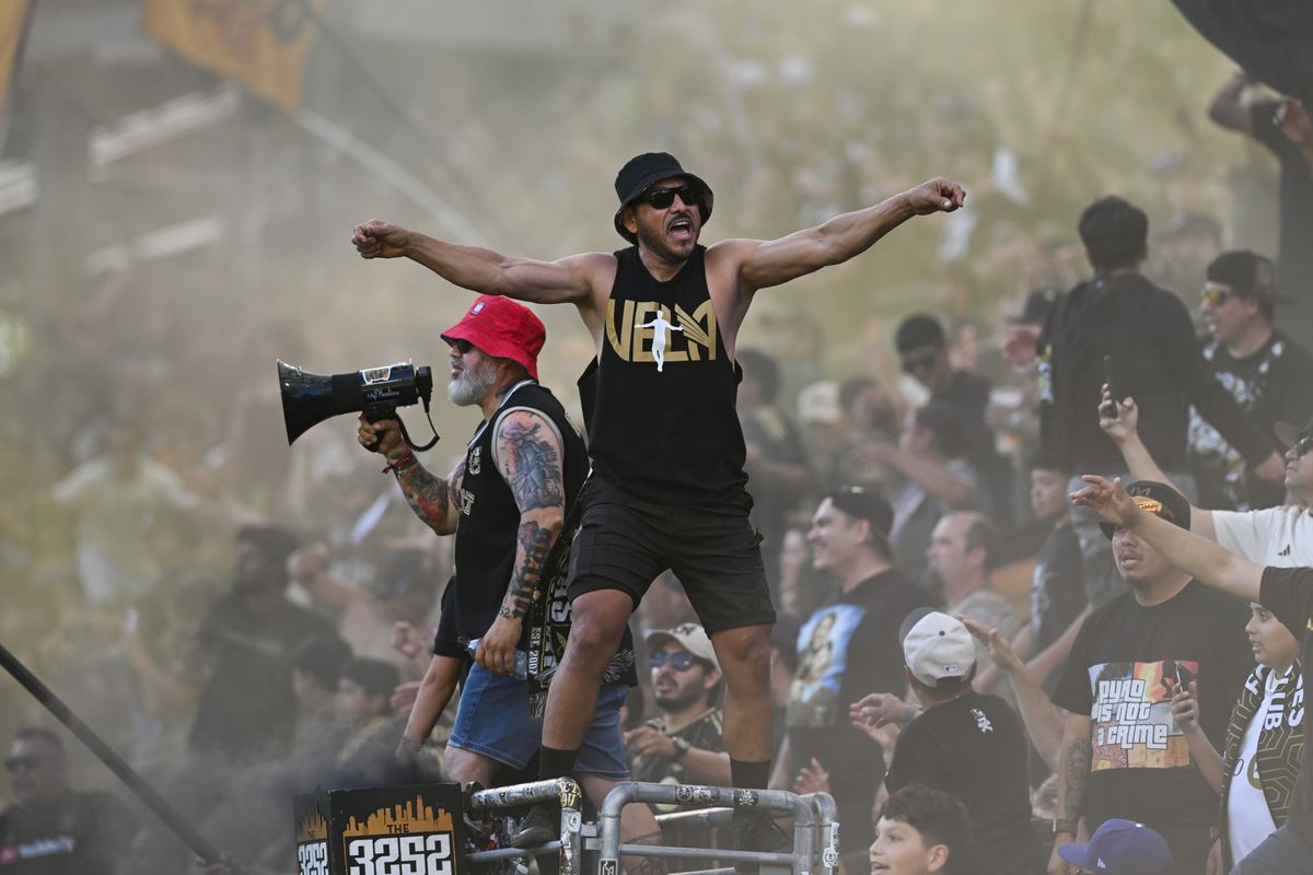 LAFC fans cheer after a goal during an MLS game between LAFC and San Jose Earthquakes on Sunday, April 19, 2026 at BMO Stadium In Los Angeles Calif at BMO Stadium in Los Angeles Calif LAFC fans cheer after a goal during an MLS game between LAFC and San Jose Earthquakes on Sunday, April 19, 2026 at BMO Stadium In Los Angeles Calif at BMO Stadium in Los Angeles Calif