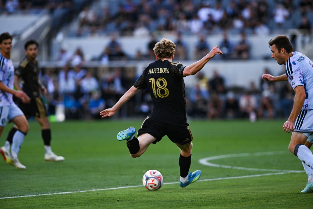 LAFC forward Jacob Shaffelburg (18) makes an attempt at goal during an MLS game between LAFC and San Jose Earthquakes on Sunday, April 19, 2026 at BMO Stadium In Los Angeles Calif at BMO Stadium in Los Angeles Calif LAFC forward Jacob Shaffelburg (18) makes an attempt at goal during an MLS game between LAFC and San Jose Earthquakes on Sunday, April 19, 2026 at BMO Stadium In Los Angeles Calif at BMO Stadium in Los Angeles Calif
