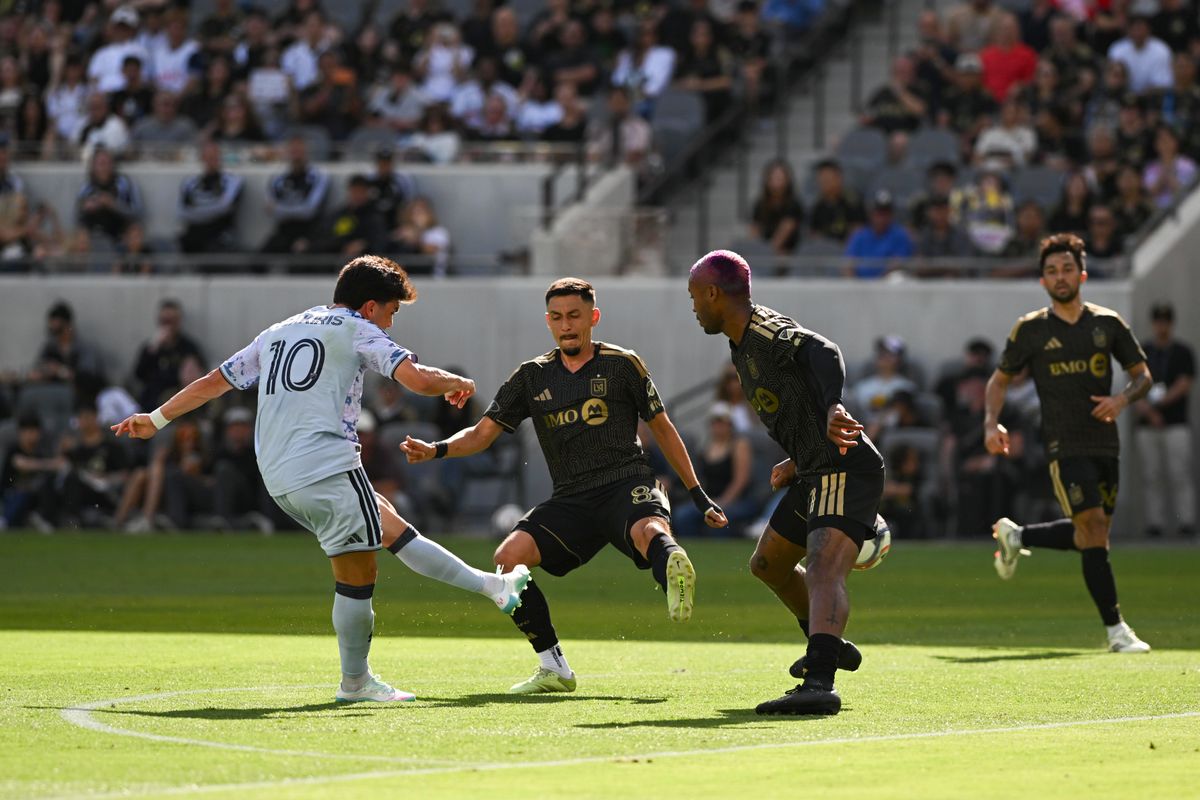LAFC midfielder Mark Delgado (8) block a goal attempt during an MLS game between LAFC and San Jose Earthquakes on Sunday, April 19, 2026 at BMO Stadium In Los Angeles Calif at BMO Stadium in Los Angeles Calif LAFC midfielder Mark Delgado (8) block a goal attempt during an MLS game between LAFC and San Jose Earthquakes on Sunday, April 19, 2026 at BMO Stadium In Los Angeles Calif at BMO Stadium in Los Angeles Calif