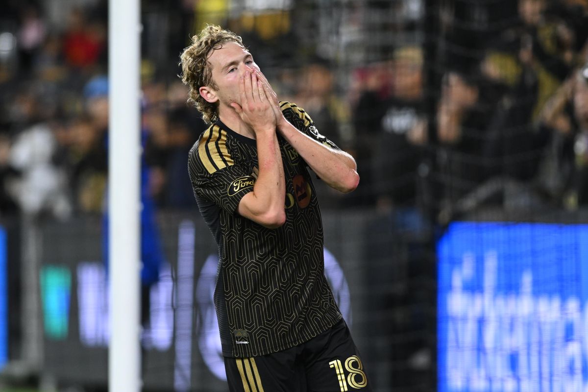 LAFC forward Jacob Shaffelburg (18) reacts after missing a goal during an MLS game between LAFC and Colorado Rapids on Wednesday, April 22, 2026 at BMO Stadium In Los Angeles Calif at BMO Stadium in Los Angeles Calif LAFC forward Jacob Shaffelburg (18) reacts after missing a goal during an MLS game between LAFC and Colorado Rapids on Wednesday, April 22, 2026 at BMO Stadium In Los Angeles Calif at BMO Stadium in Los Angeles Calif