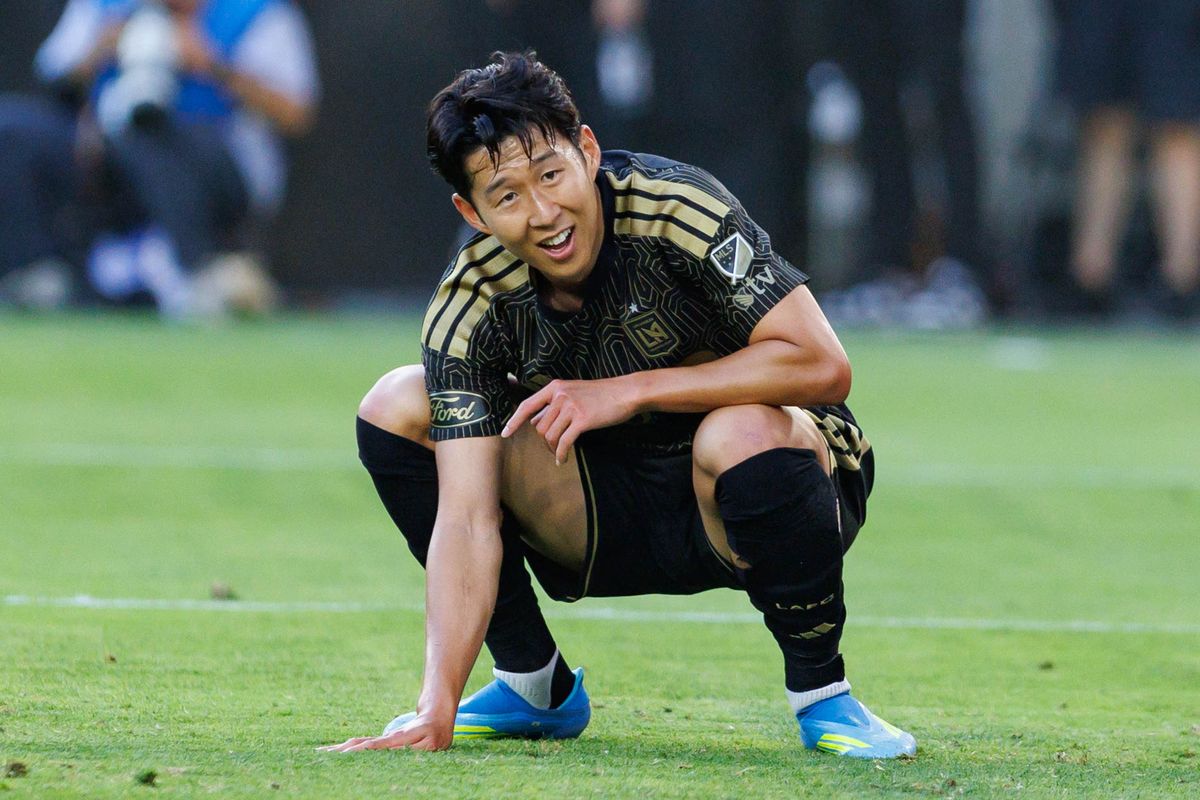 Son Heung-Min #7 of LAFC reacts after a missed goal during an MLS match against Houston Dynamo FC on May 10, 2026 at BMO Stadium in Los Angeles, California. Son Heung-Min #7 of LAFC reacts after a missed goal during an MLS match against Houston Dynamo FC on May 10, 2026 at BMO Stadium in Los Angeles, California.