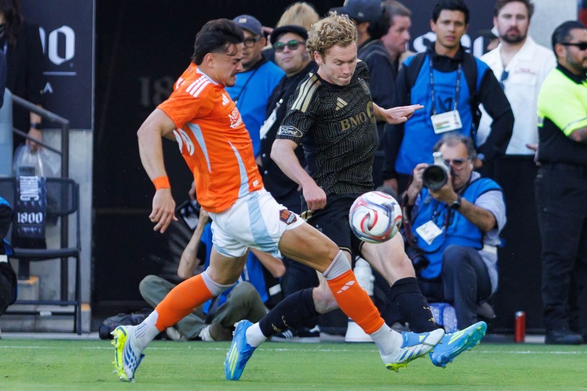 Jacob Shaffelburg #18 of LAFC receives a pass during an MLS match against Houston Dynamo FC on May 10, 2026 at BMO Stadium in Los Angeles, California. Jacob Shaffelburg #18 of LAFC receives a pass during an MLS match against Houston Dynamo FC on May 10, 2026 at BMO Stadium in Los Angeles, California.