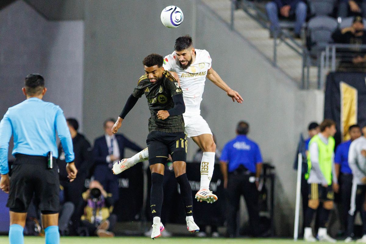 Timothy Tillman #11 of LAFC battles for a heading during a CONCACAF Champions Cup Semifinal match against Toluca on April 29, 2026 at BMO Stadium in Los Angeles, California. Timothy Tillman #11 of LAFC battles for a heading during a CONCACAF Champions Cup Semifinal match against Toluca on April 29, 2026 at BMO Stadium in Los Angeles, California.