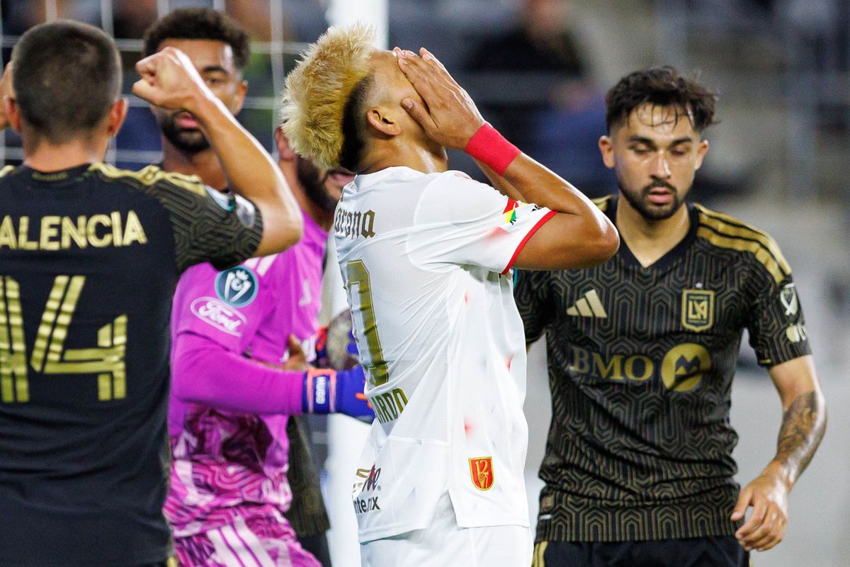 Jesús Delgado #20 of Toluca FC reacts after a missed goal during a CONCACAF Champions Cup Semifinal match against LAFC on April 29, 2026 at BMO Stadium in Los Angeles, California. Jesús Delgado #20 of Toluca FC reacts after a missed goal during a CONCACAF Champions Cup Semifinal match against LAFC on April 29, 2026 at BMO Stadium in Los Angeles, California.
