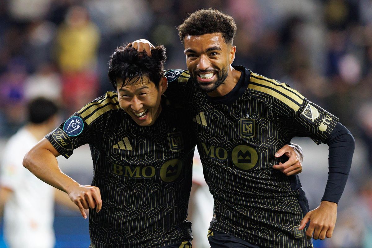 Timothy Tillman #11 of LAFC (right) celebrates with Son Heung-Min #7 (left) after a goal was scored during a CONCACAF Champions Cup Semifinal match against Toluca FC on April 29, 2026 at BMO Stadium in Los Angeles, California. Timothy Tillman #11 of LAFC (right) celebrates with Son Heung-Min #7 (left) after a goal was scored during a CONCACAF Champions Cup Semifinal match against Toluca FC on April 29, 2026 at BMO Stadium in Los Angeles, California.
