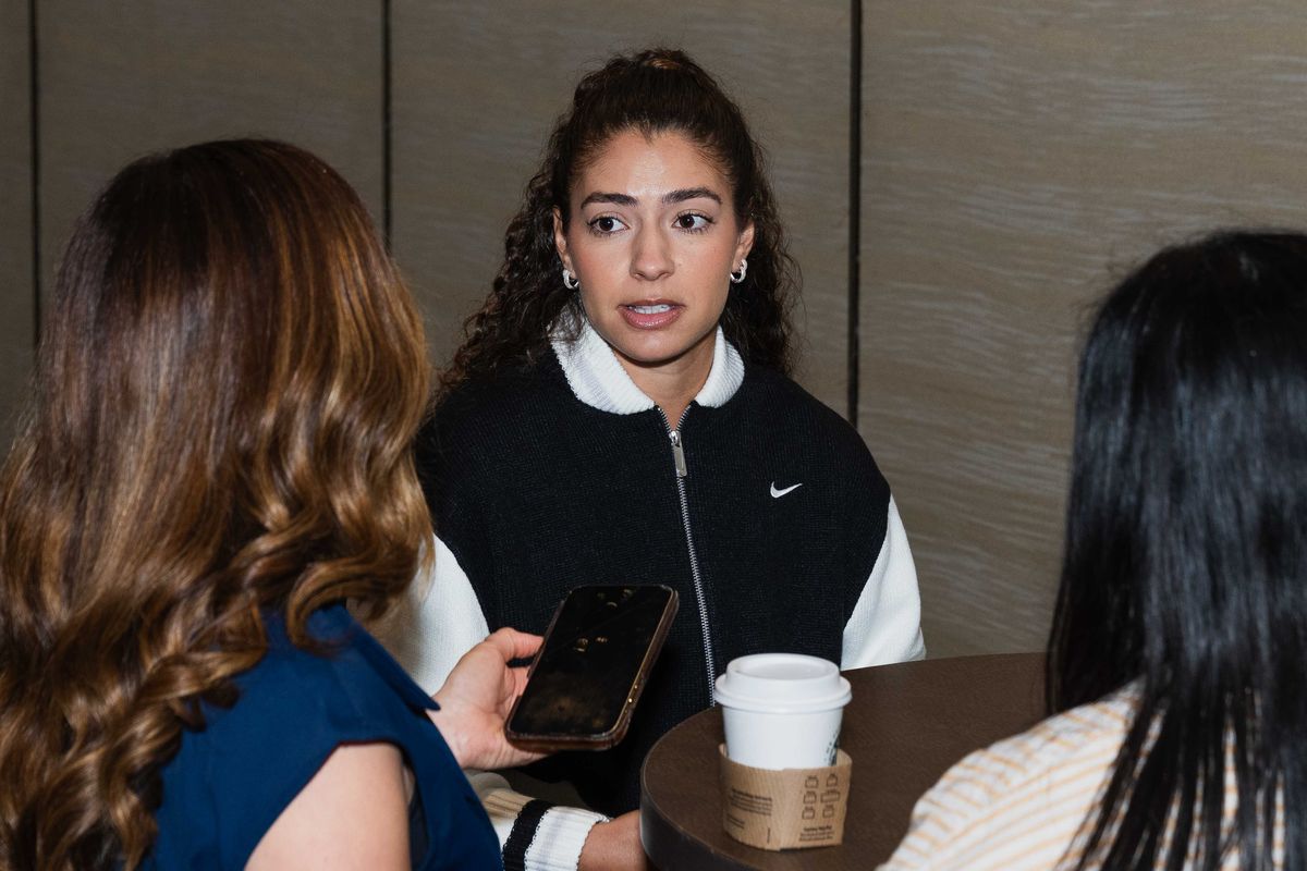 Orlando Pride FC midfielder Angelina (15), being interviewed during NWSL Media Day at Westin Bonaventure on January 28th, 2026 in Los Angeles, California. Orlando Pride FC midfielder Angelina (15), being interviewed during NWSL Media Day at Westin Bonaventure on January 28th, 2026 in Los Angeles, California.