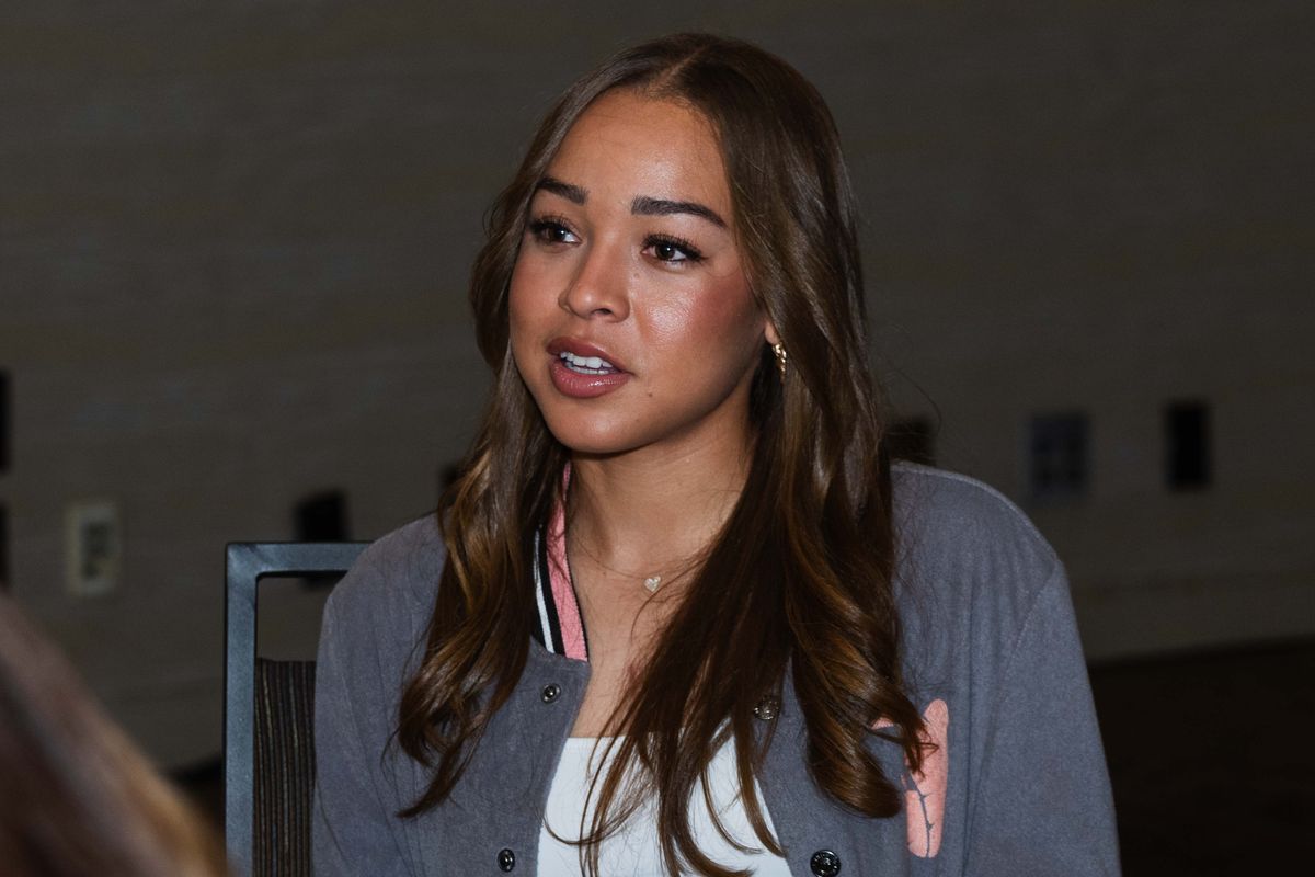 Angel City FC defender Savy King (3), being interviewed during NWSL Media Day at Westin Bonaventure on January 28th, 2026 in Los Angeles, California. Angel City FC defender Savy King (3), being interviewed during NWSL Media Day at Westin Bonaventure on January 28th, 2026 in Los Angeles, California.