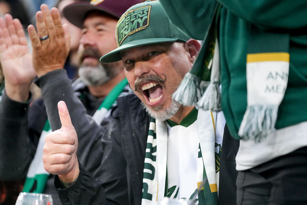 Portland Timbers fan celebrates after the Portland Timbers score during an MLS soccer game against the San Diego FC, Saturday April 25, 2026 in San Diego, California. Portland Timbers fan celebrates after the Portland Timbers score during an MLS soccer game against the San Diego FC, Saturday April 25, 2026 in San Diego, California.
