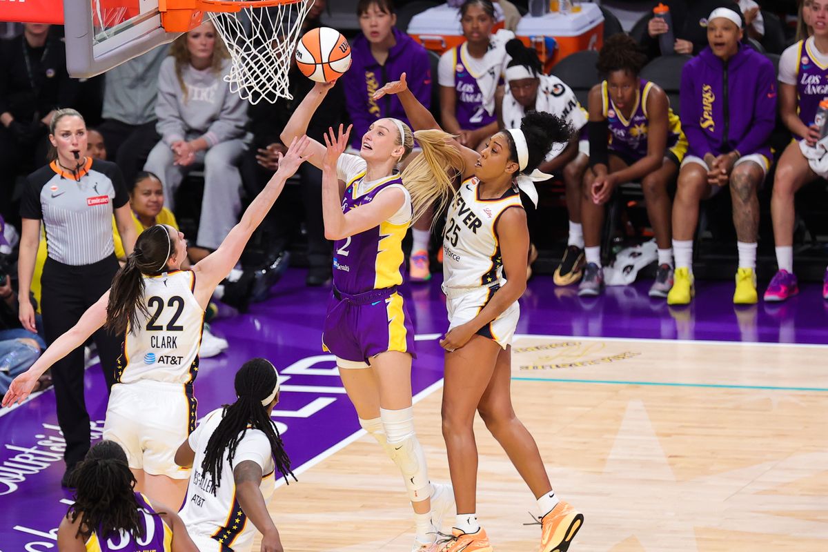 Los Angeles Sparks center Cameron Brink (22) shoots the basketball during a WNBA game against the Indiana Fever on May 13, 2026 in Los Angeles, CA. Los Angeles Sparks center Cameron Brink (22) shoots the basketball during a WNBA game against the Indiana Fever on May 13, 2026 in Los Angeles, CA.