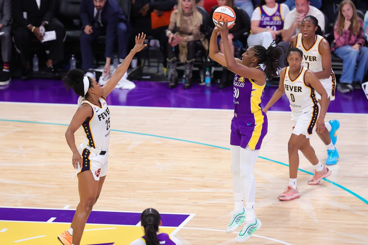 Los Angeles Sparks forward Nneka Ogwumike (30) shoots the basketball during a WNBA game against the Indiana Fever on May 13, 2026 in Los Angeles, CA. Los Angeles Sparks forward Nneka Ogwumike (30) shoots the basketball during a WNBA game against the Indiana Fever on May 13, 2026 in Los Angeles, CA.