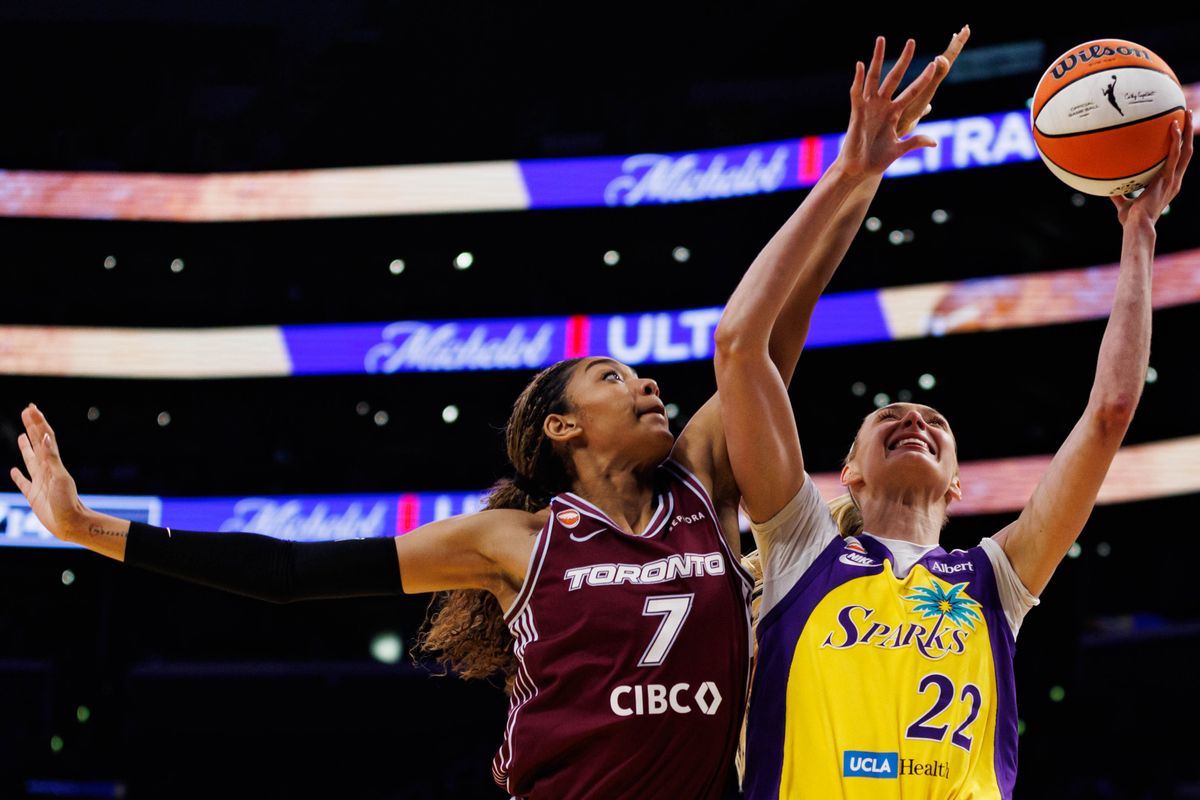 Cameron Brink #22 of the Los Angeles Sparks attempts a layup during a WNBA game against the Toronto Tempo on May 15, 2026 at Crypto.com Arena in Los Angeles, California. Cameron Brink #22 of the Los Angeles Sparks attempts a layup during a WNBA game against the Toronto Tempo on May 15, 2026 at Crypto.com Arena in Los Angeles, California.