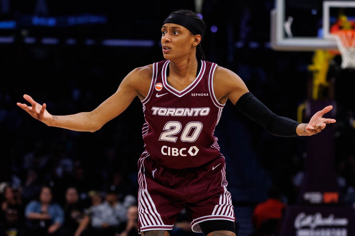 Brittney Sykes #20 of the Toronto Tempo reacts after a foul call during a WNBA game against the Los Angeles Sparks on May 15, 2026 at Crypto.com Arena in Los Angeles, California. Brittney Sykes #20 of the Toronto Tempo reacts after a foul call during a WNBA game against the Los Angeles Sparks on May 15, 2026 at Crypto.com Arena in Los Angeles, California.