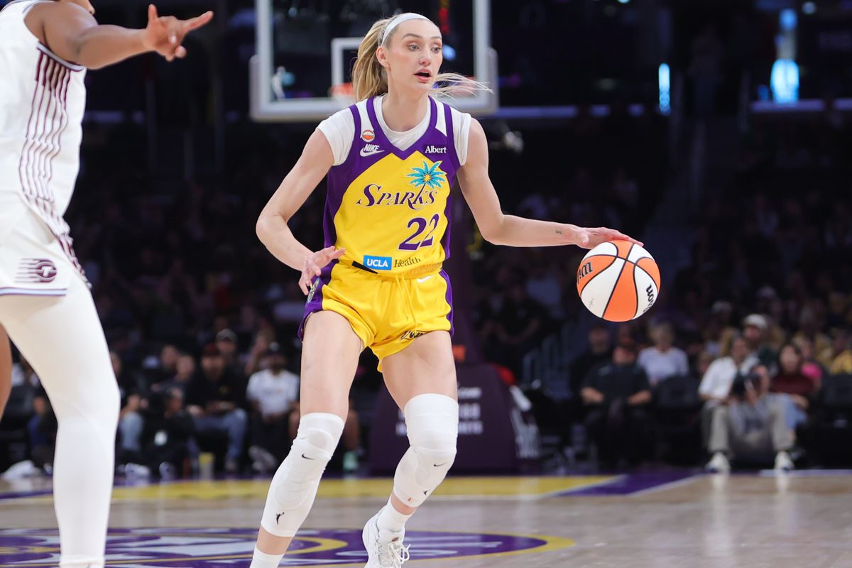 Los Angeles Sparks center Cameron Brink (22) dribbles the basketball during a WNBA game against the Toronto Tempo on May 17, 2026 in Los Angeles, CA. Los Angeles Sparks center Cameron Brink (22) dribbles the basketball during a WNBA game against the Toronto Tempo on May 17, 2026 in Los Angeles, CA.