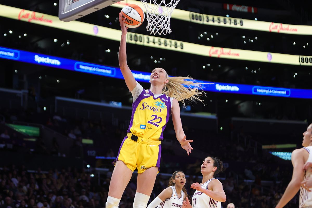 Los Angeles Sparks center Cameron Brink (22) shoots a lay up during a WNBA game against the Toronto Tempo on May 17, 2026 in Los Angeles, CA. Los Angeles Sparks center Cameron Brink (22) shoots a lay up during a WNBA game against the Toronto Tempo on May 17, 2026 in Los Angeles, CA.