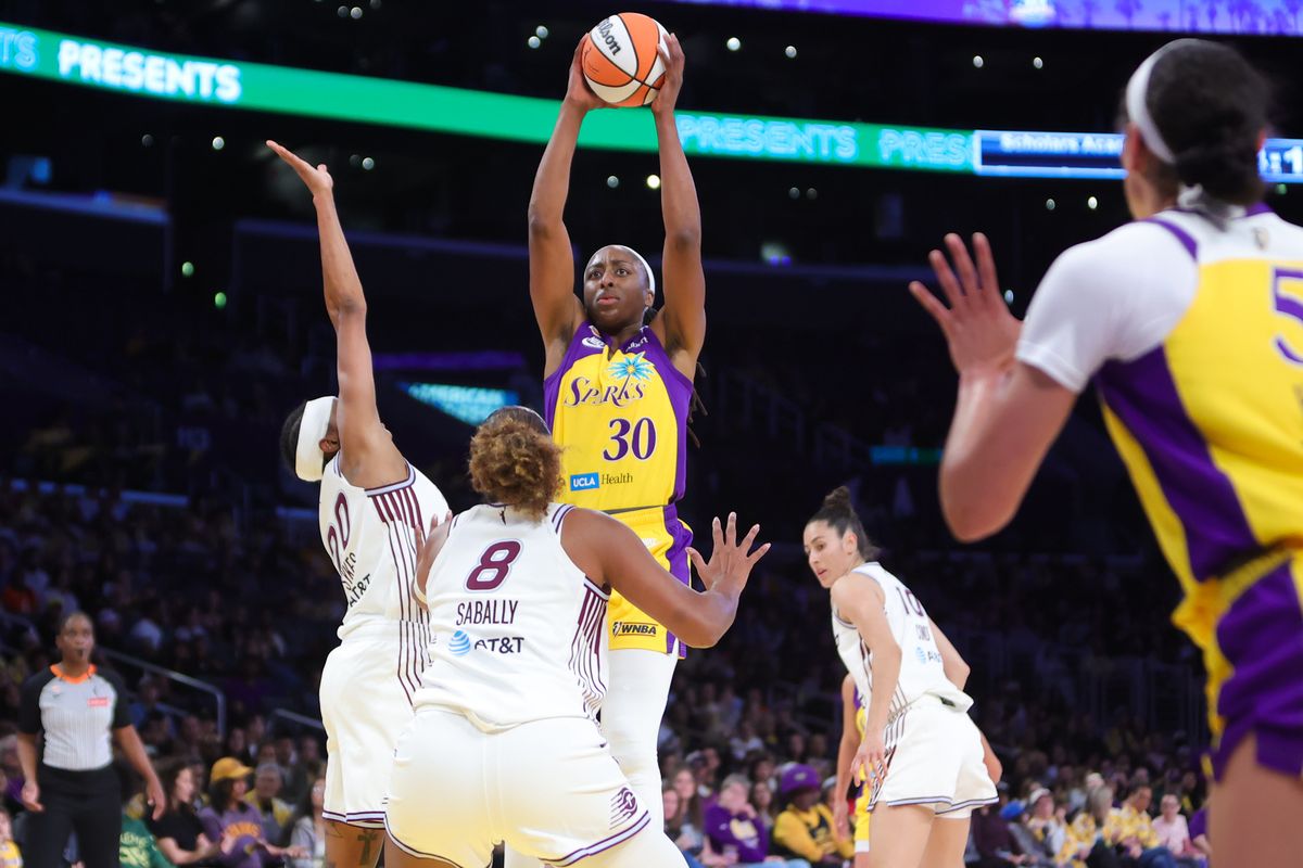 Los Angeles Sparks forward Nneka Ogwumike (30) shoots the basketball during a WNBA game against the Toronto Tempo on May 17, 2026 in Los Angeles, CA. Los Angeles Sparks forward Nneka Ogwumike (30) shoots the basketball during a WNBA game against the Toronto Tempo on May 17, 2026 in Los Angeles, CA.