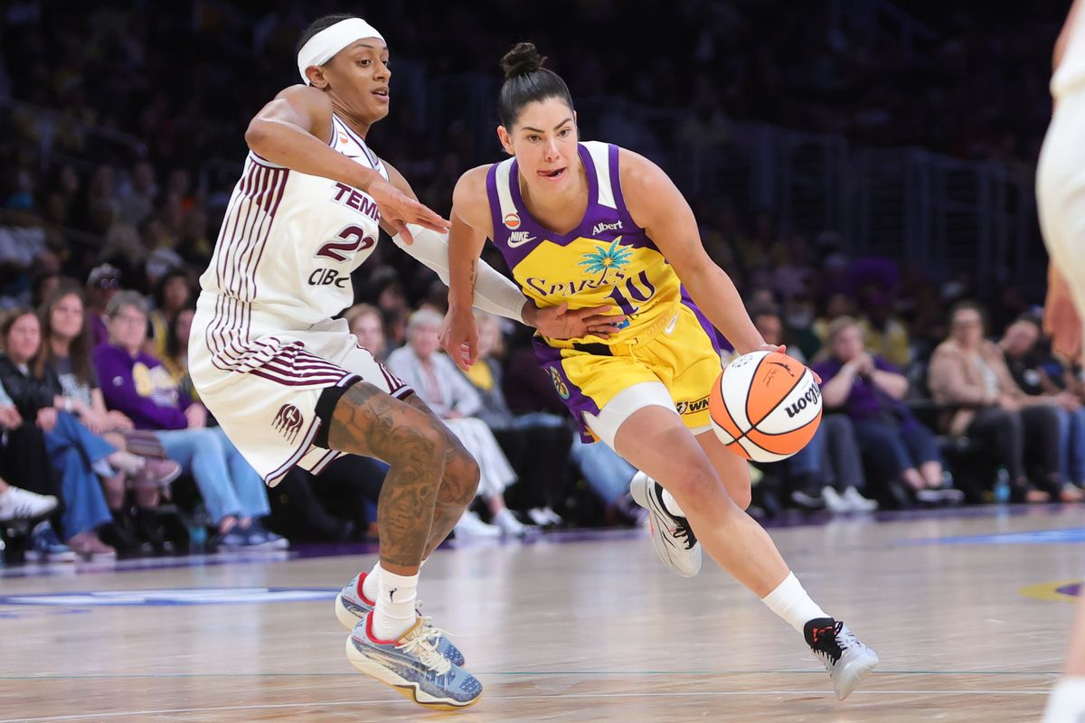 Los Angeles Sparks guard Kelsey Plum (10) dribbles the basketball during a WNBA game against the Toronto Tempo on May 17, 2026 in Los Angeles, CA. Los Angeles Sparks guard Kelsey Plum (10) dribbles the basketball during a WNBA game against the Toronto Tempo on May 17, 2026 in Los Angeles, CA.