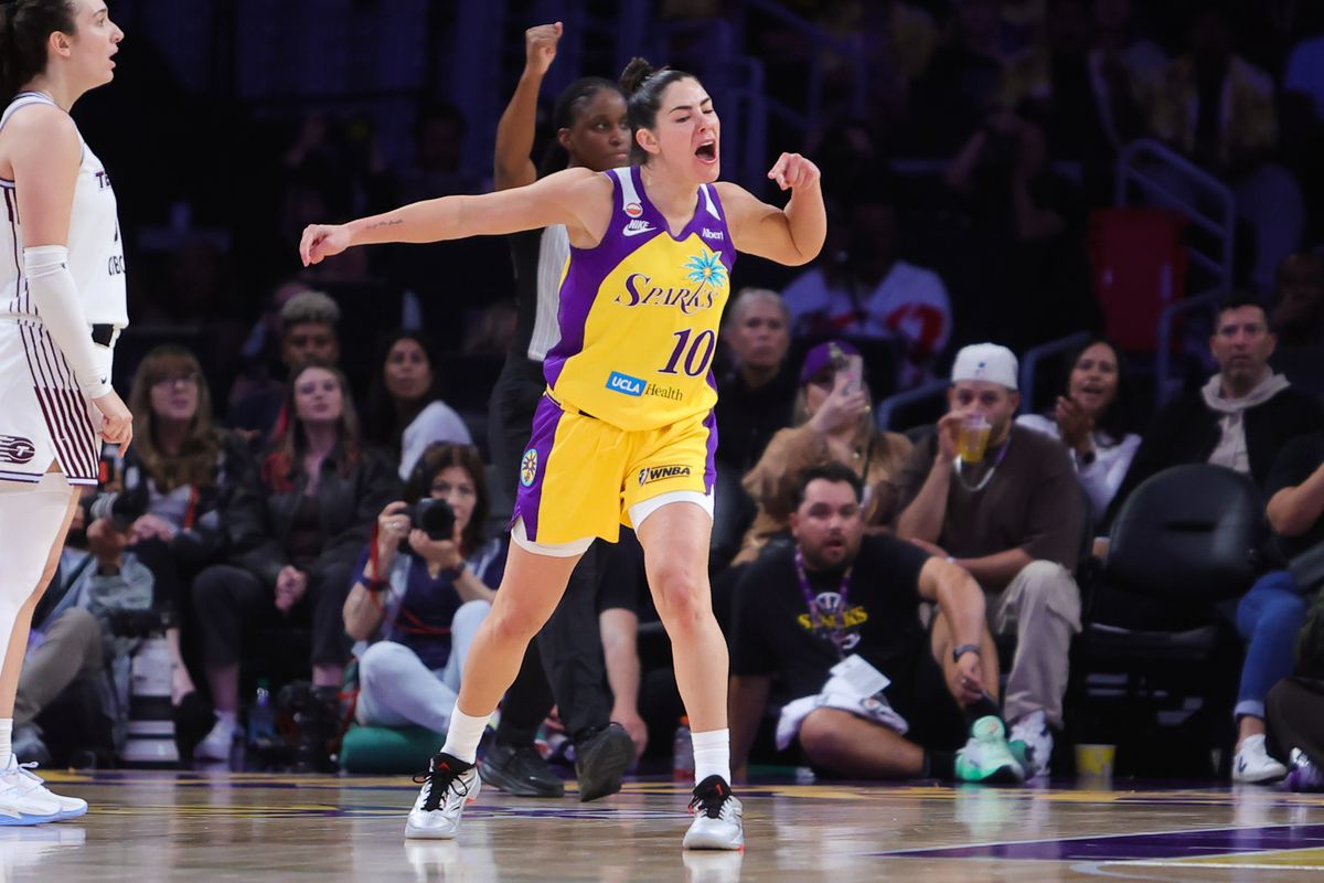 Los Angeles Sparks guard Kelsey Plum (10) celebrates an and one basket during a WNBA game against the Toronto Tempo on May 17, 2026 in Los Angeles, CA. Los Angeles Sparks guard Kelsey Plum (10) celebrates an and one basket during a WNBA game against the Toronto Tempo on May 17, 2026 in Los Angeles, CA.