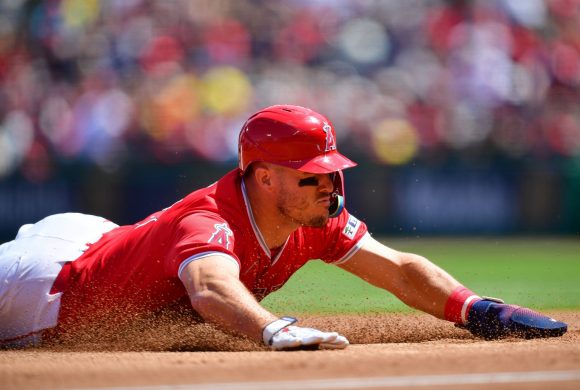 Mike Trout sliding into second base